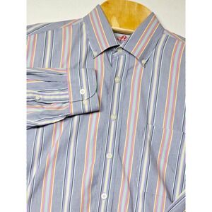 Alan‎ Flusser Striped Button Down Shirt Long Sleeve Cotton Colorful Mens L